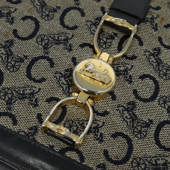 CELINE C Sulky Shoulder Bag Canvas Navy Gold Auth BD1174 - Picture 13 of 16